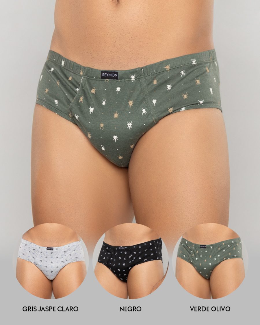Trio tanga clásica adulto estampada con bragueta Ref.2013